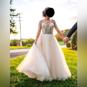 Lazaro Wedding Dress - Size 00 - Champagne & Ivory